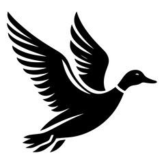 minimal flying duck vector silhouette, black color silhouette
