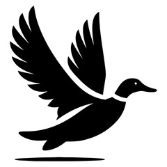 minimal flying duck vector silhouette, black color silhouette