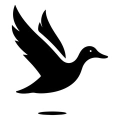 minimal flying duck vector silhouette, black color silhouette