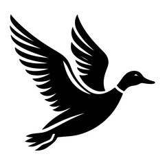 minimal flying duck vector silhouette, black color silhouette