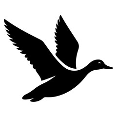 minimal flying duck vector silhouette, black color silhouette