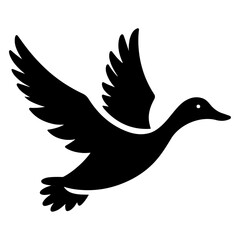 minimal flying duck vector silhouette, black color silhouette