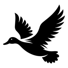minimal flying duck vector silhouette, black color silhouette