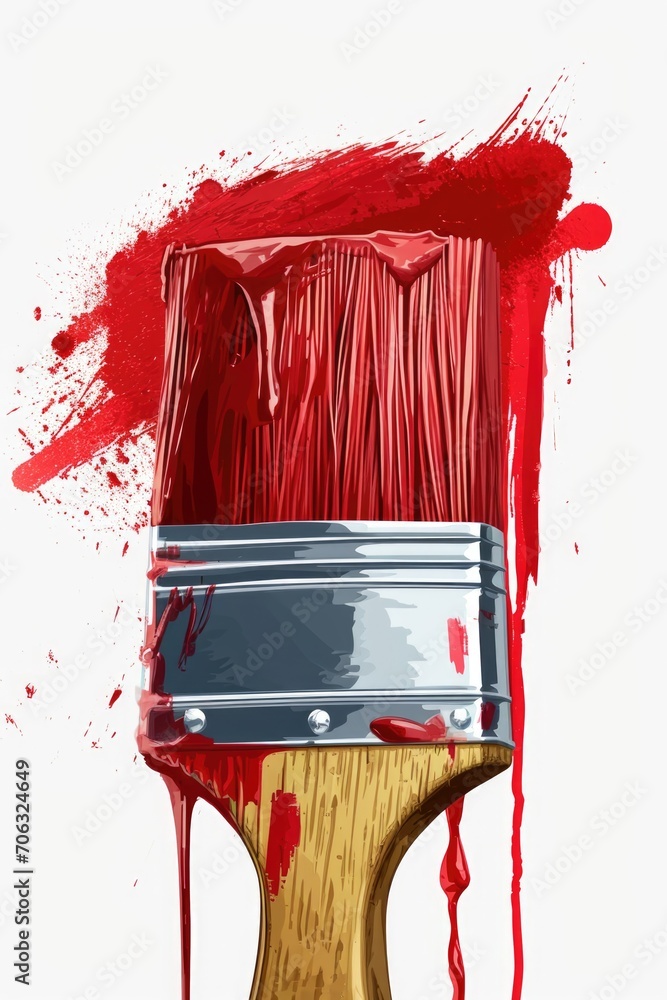 Poster a paintbrush with red paint dripping from it. perfect for artistic projects or creative concepts