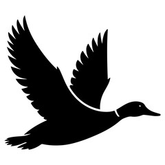 minimal flying duck vector silhouette, black color silhouette