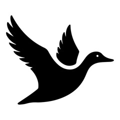 minimal flying duck vector silhouette, black color silhouette