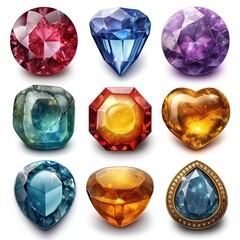 Fototapeta premium Jewel Gems Isolated On White Background, White Background, Illustrations Images