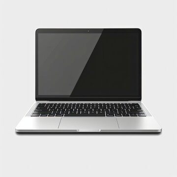 Laptop Mouse On Table Black Screen, White Background, Illustrations Images