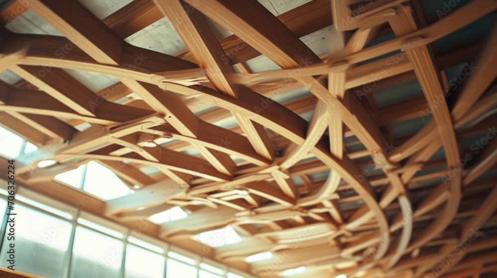 Poster A large wooden structure with a clock on top. Suitable for various applications
