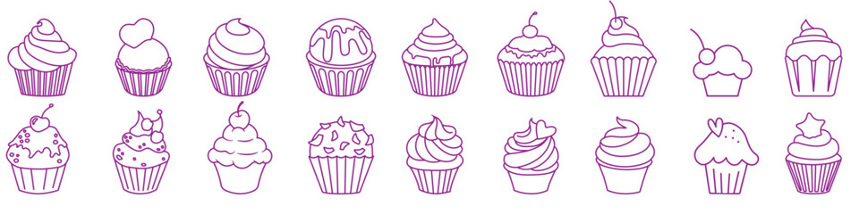 Cupcake icon vector set. Cake illustration sign collection. Sweet symbol or logo.