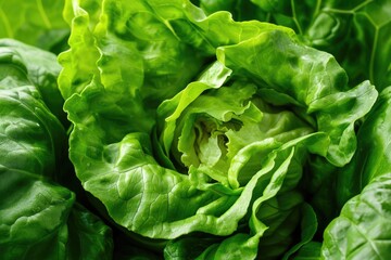 A close-up view of a lettuce plant showcasing its vibrant green leaves. Ideal for illustrating the beauty of nature and healthy eating concepts