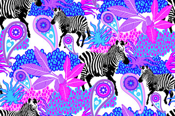 Fototapeta na wymiar Seamless pattern of zebra. Suitable for fabric, mural, wrapping paper and the like. 