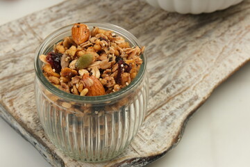 Bowl of Granola on White Background