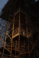 Metal scaffolding at night