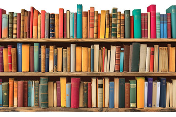 Bookshelf Filled with Books isolated on transparent background