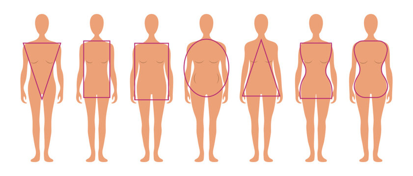 Set of different types of female figures. Female body types with geometric shapes. Vector