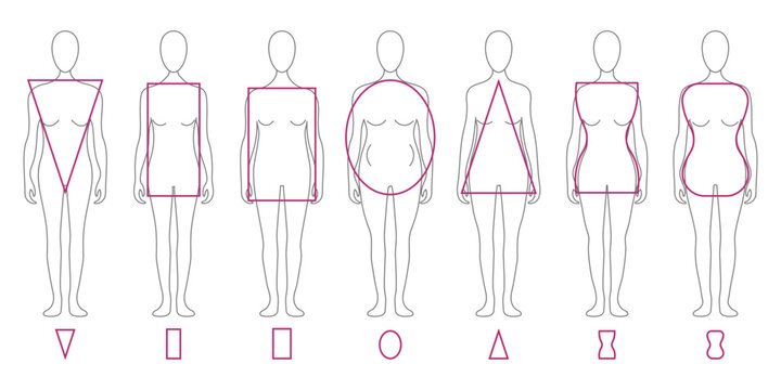 Set of different types of female figures. Female body types with geometric shapes. Vector