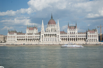 The Hungarian Parliament Building in Budapest, Hungary, Showcasing its Grandeur from the Danube River.