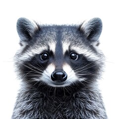 Portrait Cute Funny Raccoon Closeup, White Background, Illustrations Images