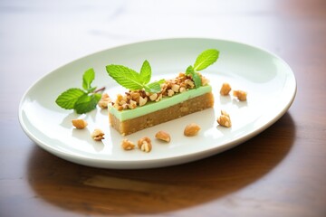 nut bars with mint leaf garnish on plate