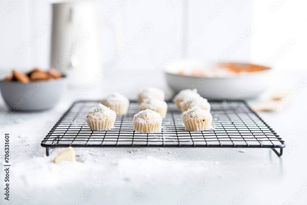 Wall mural raw vegan cheesecake bites on a cooling rack with powdered sugar