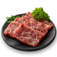 Fototapeta premium Rare Sliced Wagyu Beef Marbled Texture, White Background, Illustrations Images