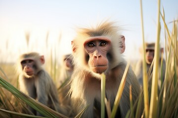 baboons alert to a potential predator - obrazy, fototapety, plakaty
