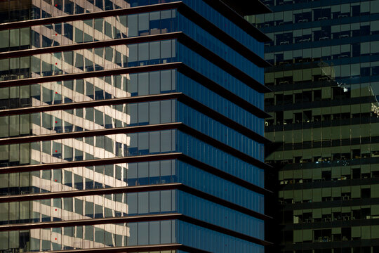 Fototapeta Conglomerate of modern high-rise buildings in a financial area in the metropolitan area of Barcelona in Spain