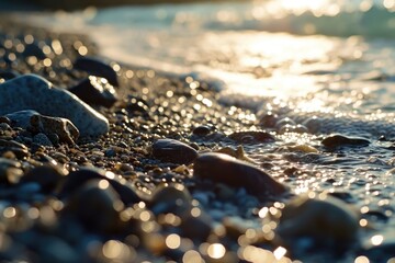 Fototapeta premium Close-up view of rocks and water on a beach. Perfect for nature and landscape themes