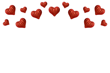 Valentine's day border with voluminous red hearts on transparent background. Love and happiness. PNG