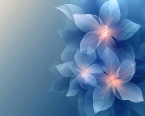 Modern abstract background with sparkling blue flowers and copy space