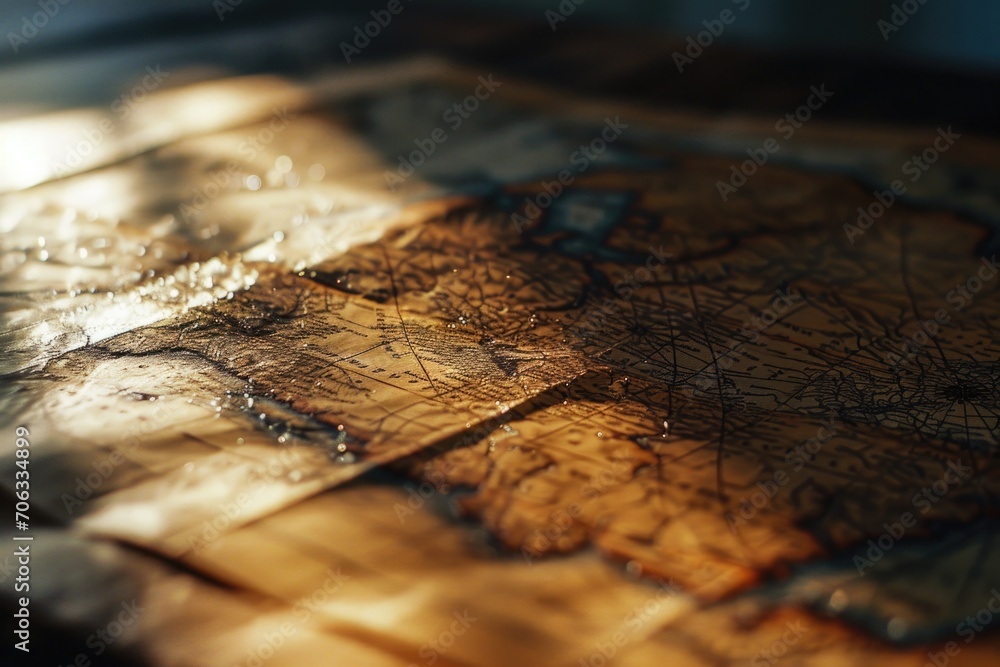 Poster A close-up view of a map placed on a table. This versatile image can be used for various purposes