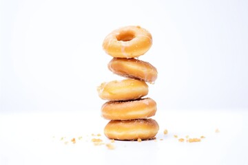 stack of glazed donuts on white background