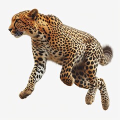 Side View Spotted Leopard Leaping Panthera, White Background, Illustrations Images