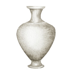 Ancient Greece Pottery watercolor Antique Greek vases white gray jug. Old clay amphora, pot, urn, jar for wine, olive oil. Vintage ceramic icon isolated Png illustration on transpsrent background