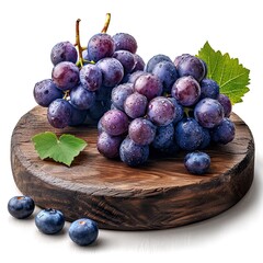 Fototapeta premium Sonaka Seedless Grapes On Wooden Pad, White Background, Illustrations Images