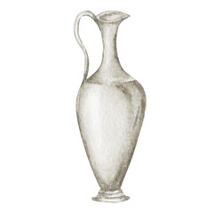 Ancient Greece Pottery watercolor Antique Greek vases white gray jug. Old clay amphora, pot, urn, jar for wine, olive oil. Vintage ceramic icon isolated Png illustration on transpsrent background