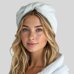 Obraz premium Spa Cosmetology Young Blond Woman Smiling, White Background, Illustrations Images