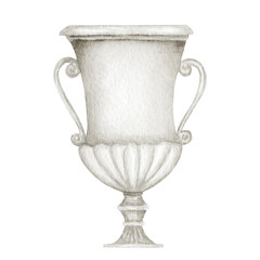 Ancient Greece Pottery watercolor Antique Greek vases white gray jug. Old clay amphora, pot, urn, jar for wine, olive oil. Vintage ceramic icon isolated Png illustration on transpsrent background