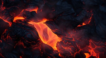 Illustration of hot volcanic rock with red magma flowing in the cracks