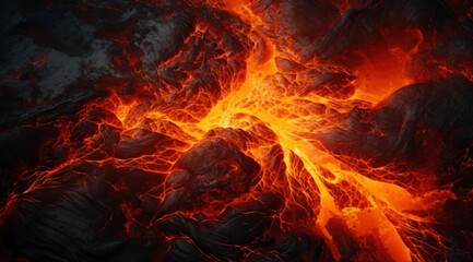 Fototapeta premium Illustration of hot volcanic rock with red magma flowing in the cracks