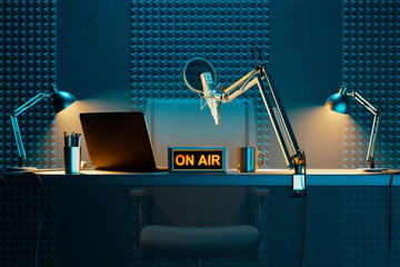 Professional Podcast Studio with High-End Recording Gear and ON AIR Signage