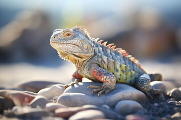 Obraz premium desert iguana basking on sunlit pebbles