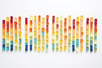 wine gums arranged by color in neat rows