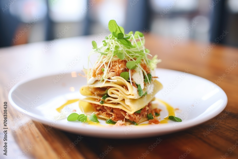 Sticker single lasagna roll-up with marinara sauce drizzle