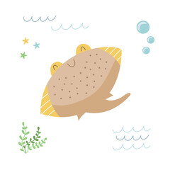 Cute cartoon scat vector illustration. Sea life element. Marine animals in flat style on white background.