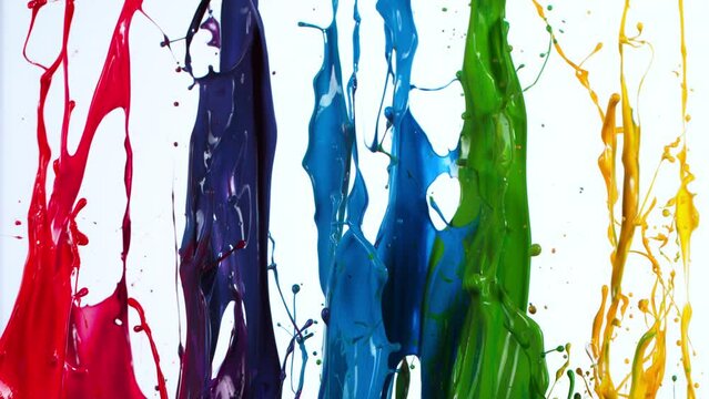 Colorful Paint Splashes in Super Slow Motion Isolated on White Background, 1000fps.
