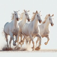 Naklejka na ściany i meble White Antigravity Camargue Horses Running, White Background, Illustrations Images