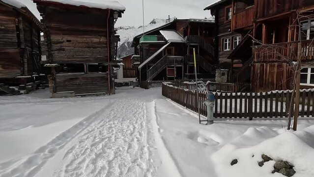 Bellwald the old village in the Swiss mountains. Snow-covered landscape, winter wonderland