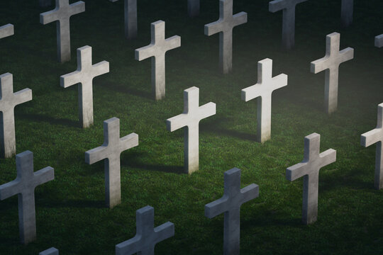 Twilight Embrace: Peaceful Cemetery Landscape with Cross Shadows